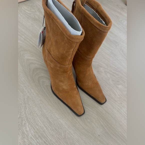 Zara suede leather tan camel heeled ancle boots heels - Picture 8 of 8